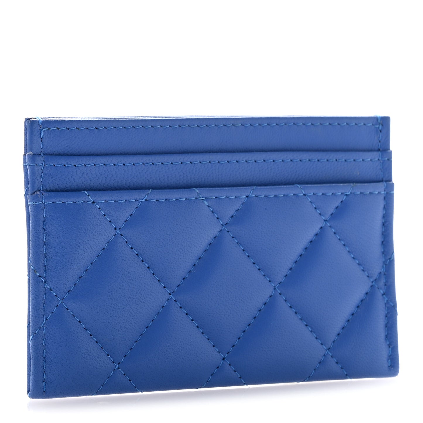 Lambskin Quilted Crystal Star Card Holder Blue