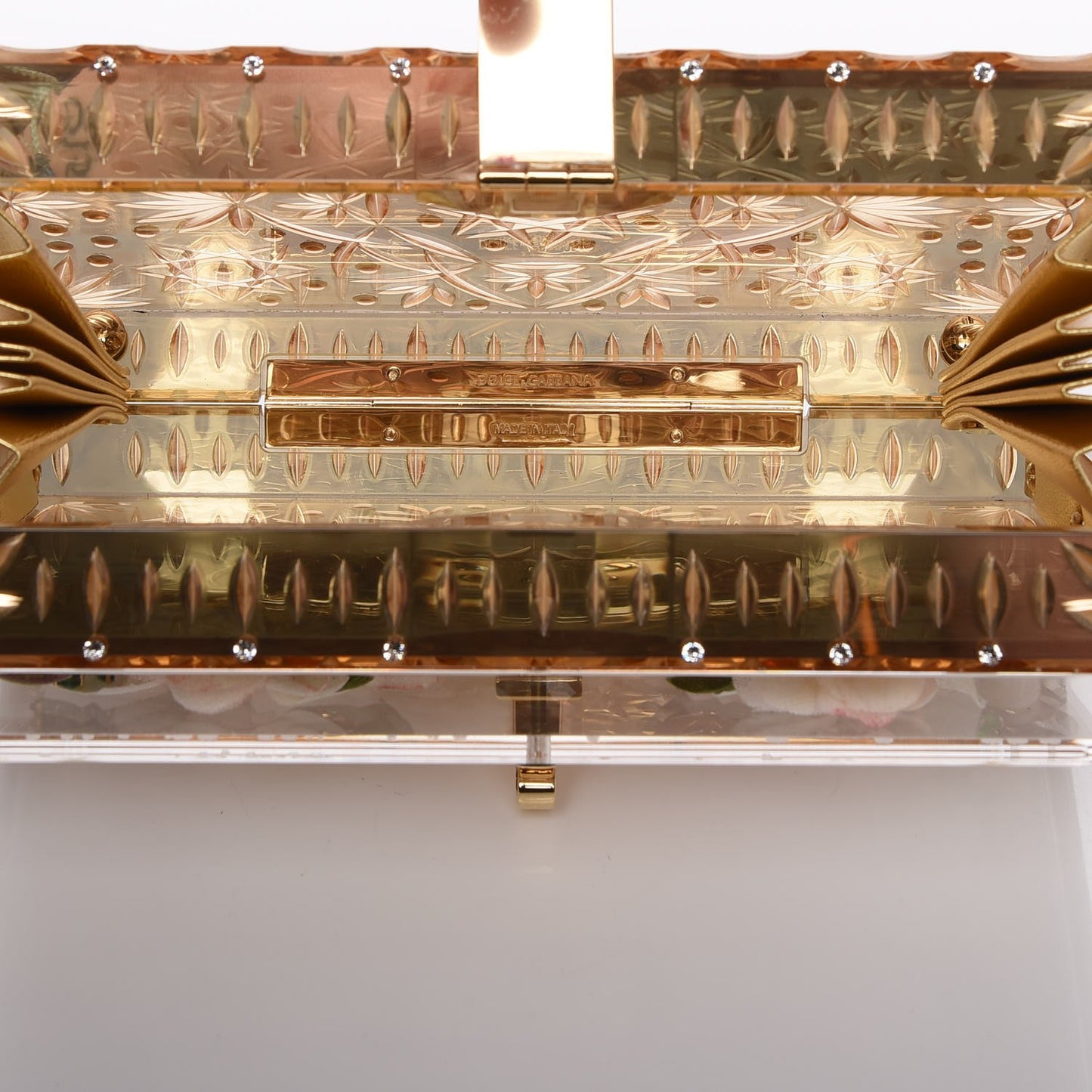 Metallic Plexiglass Crystal Embellished Shoulder Bag Gold