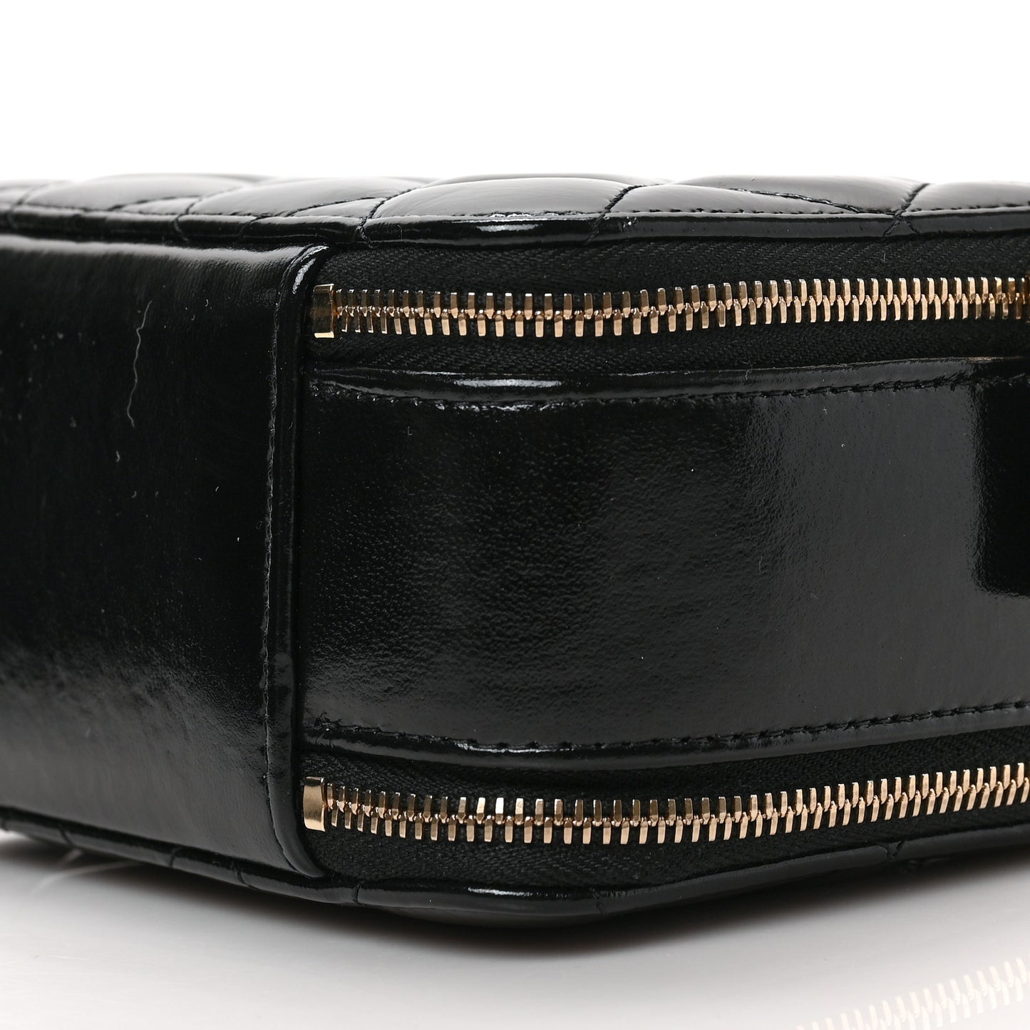 Patent Quilted Top Handle Small Vanity Case Black