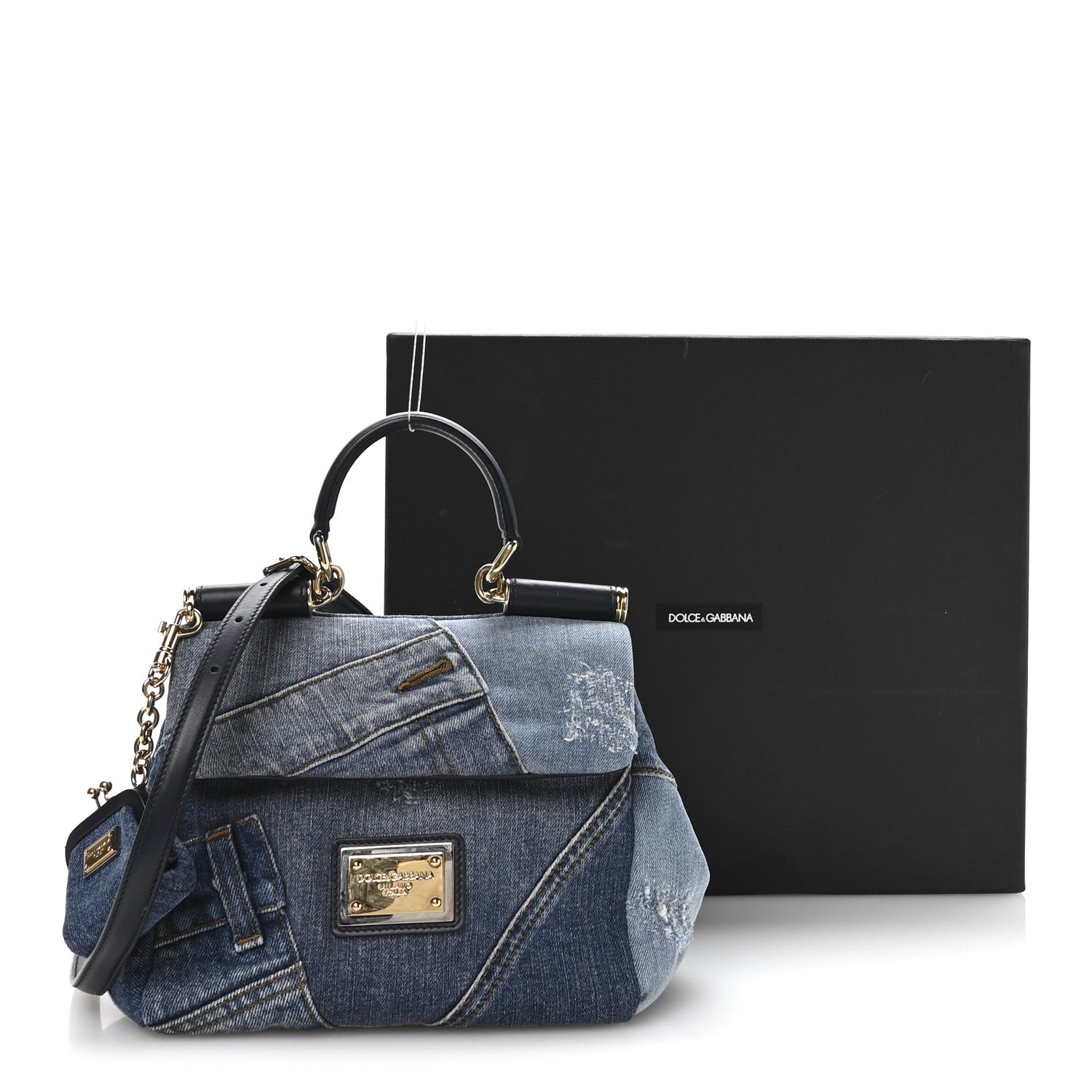 Dolce & Gabbana Calfskin Denim Patchwork Mini Miss Sicily Satchel