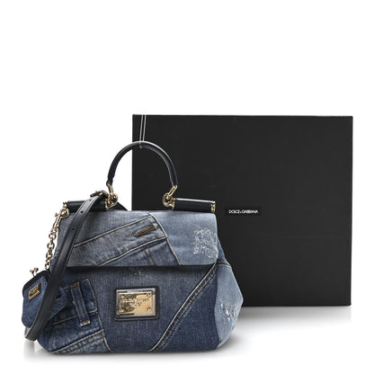 Dolce & Gabbana Calfskin Denim Patchwork Mini Miss Sicily Satchel Blue 11 of 11