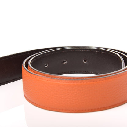 Hermes Togo Box 32mm H Belt 95 Orange Chocolate 4 of 7