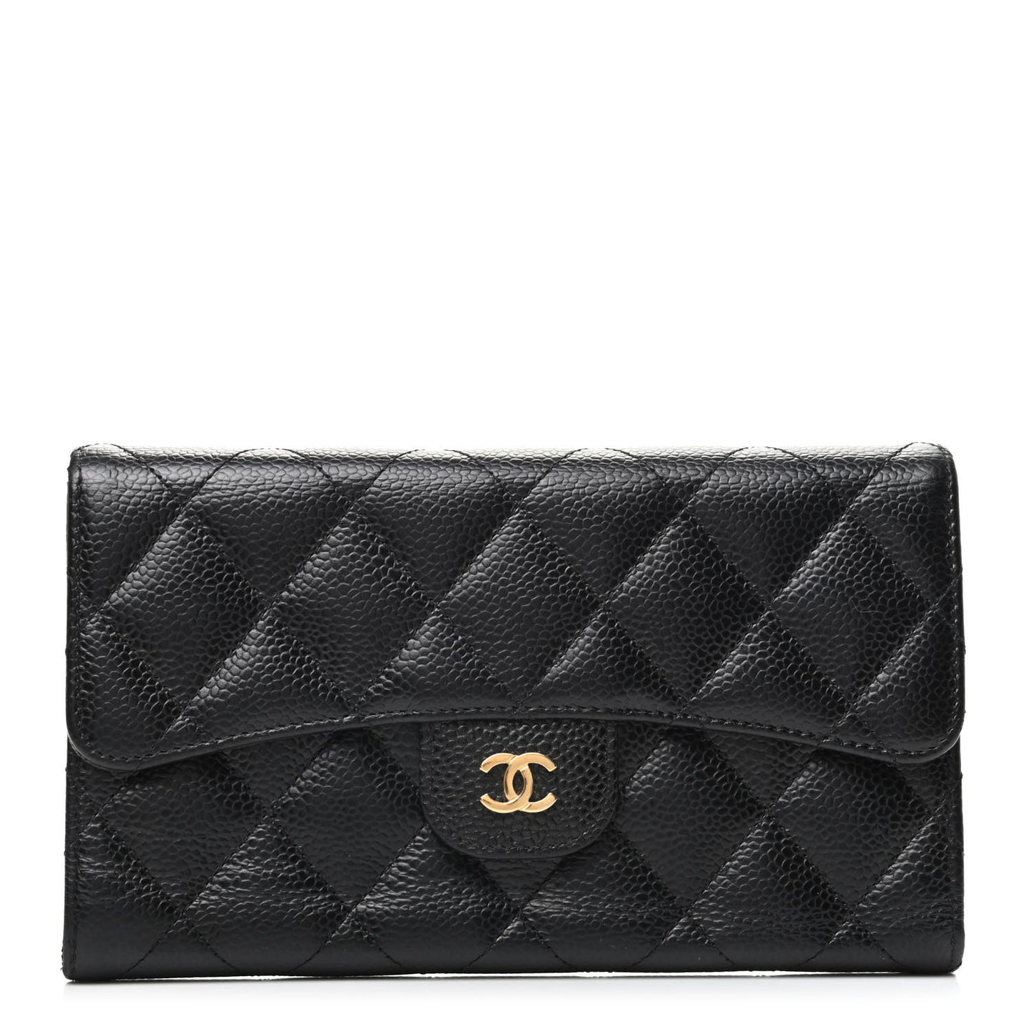 Caviar Quilted Long Flap Wallet Black