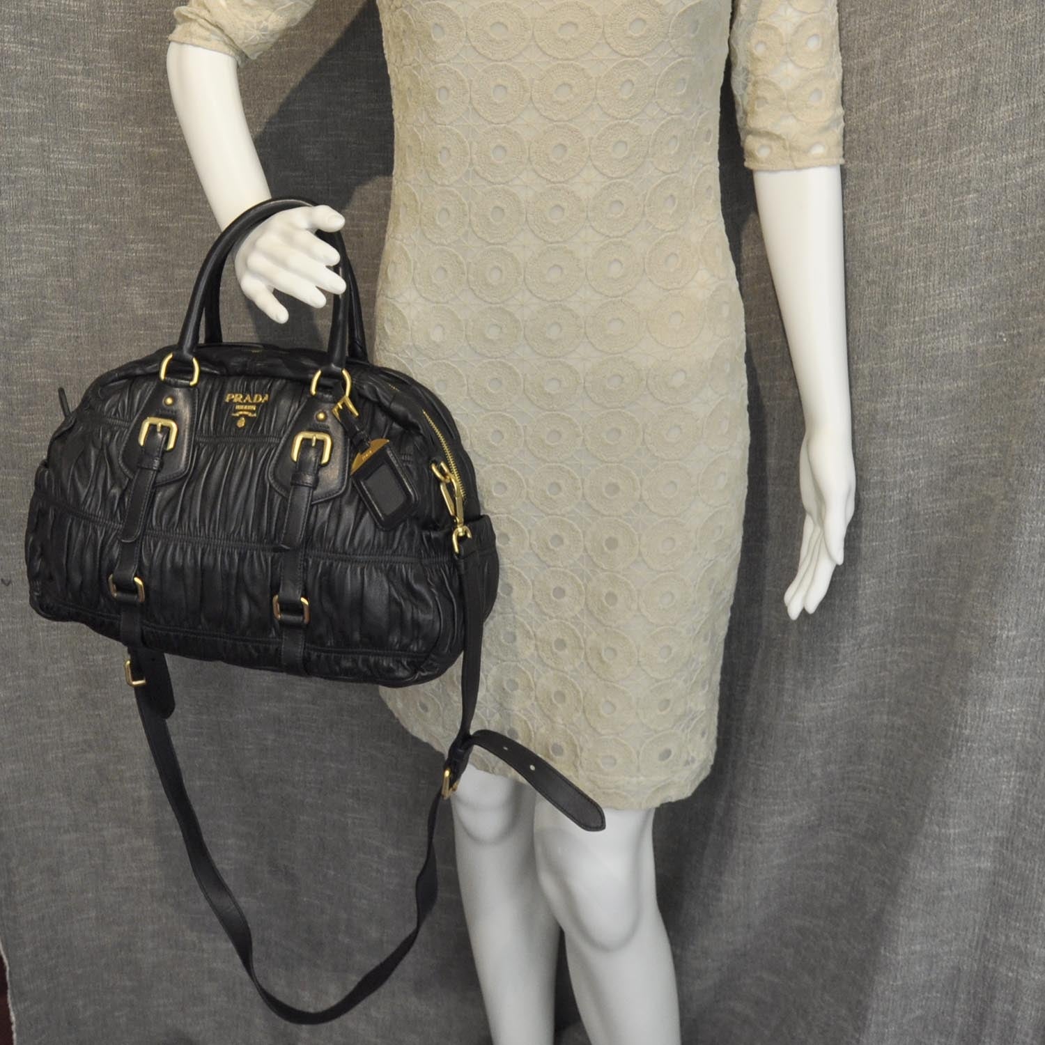 Prada Nappa Leather Gaufre Bauletto Nero Black 2 of 10