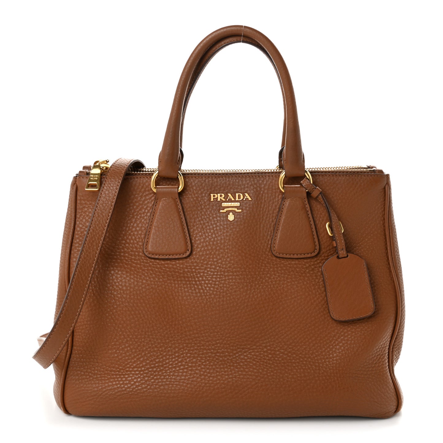 Vitello Daino Large Double Zip Tote Brandy