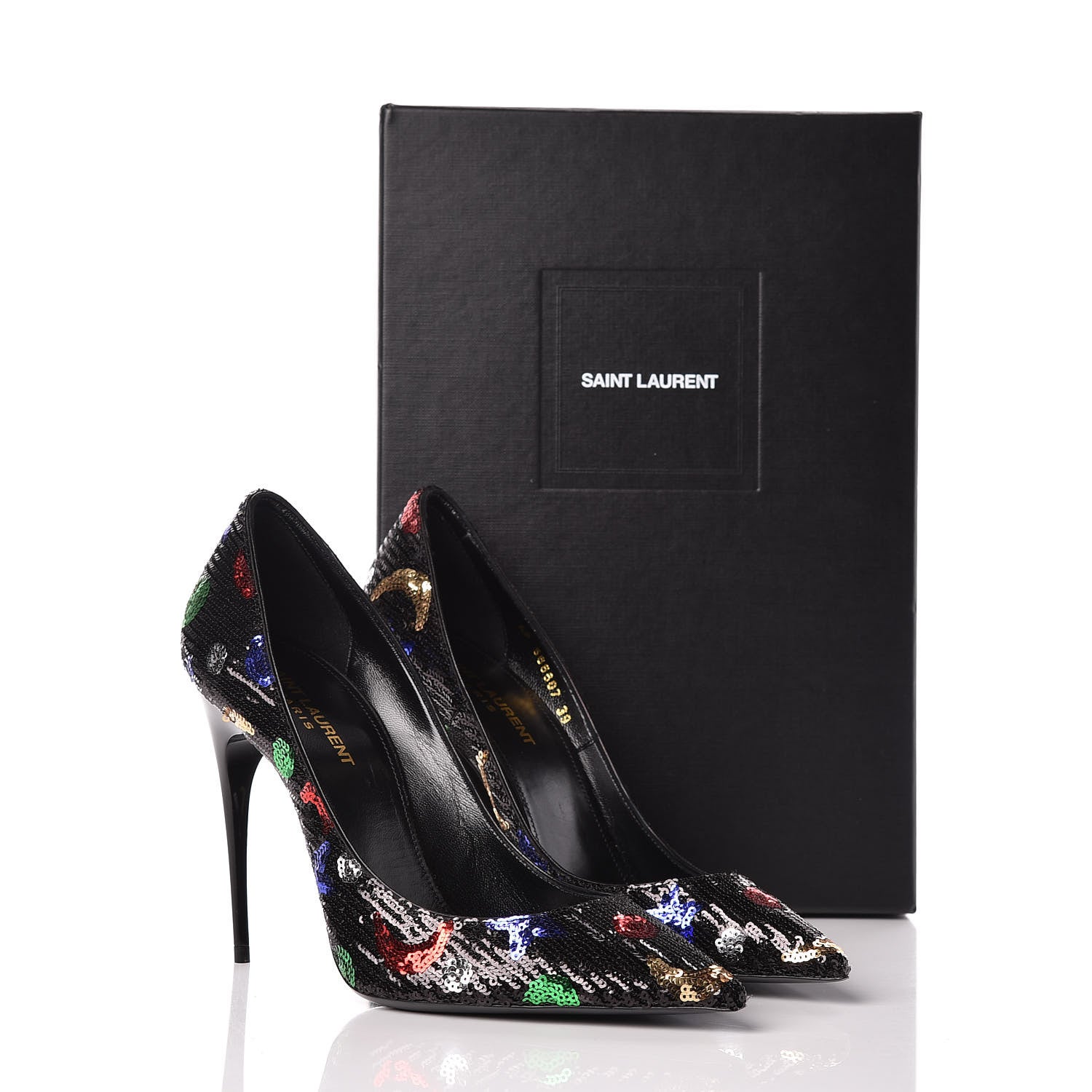Saint Laurent Sequin Palace 105 Pumps 39 Black 9 of 9