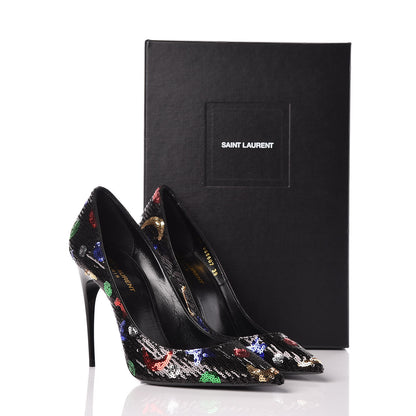 Saint Laurent Sequin Palace 105 Pumps 39 Black 9 of 9