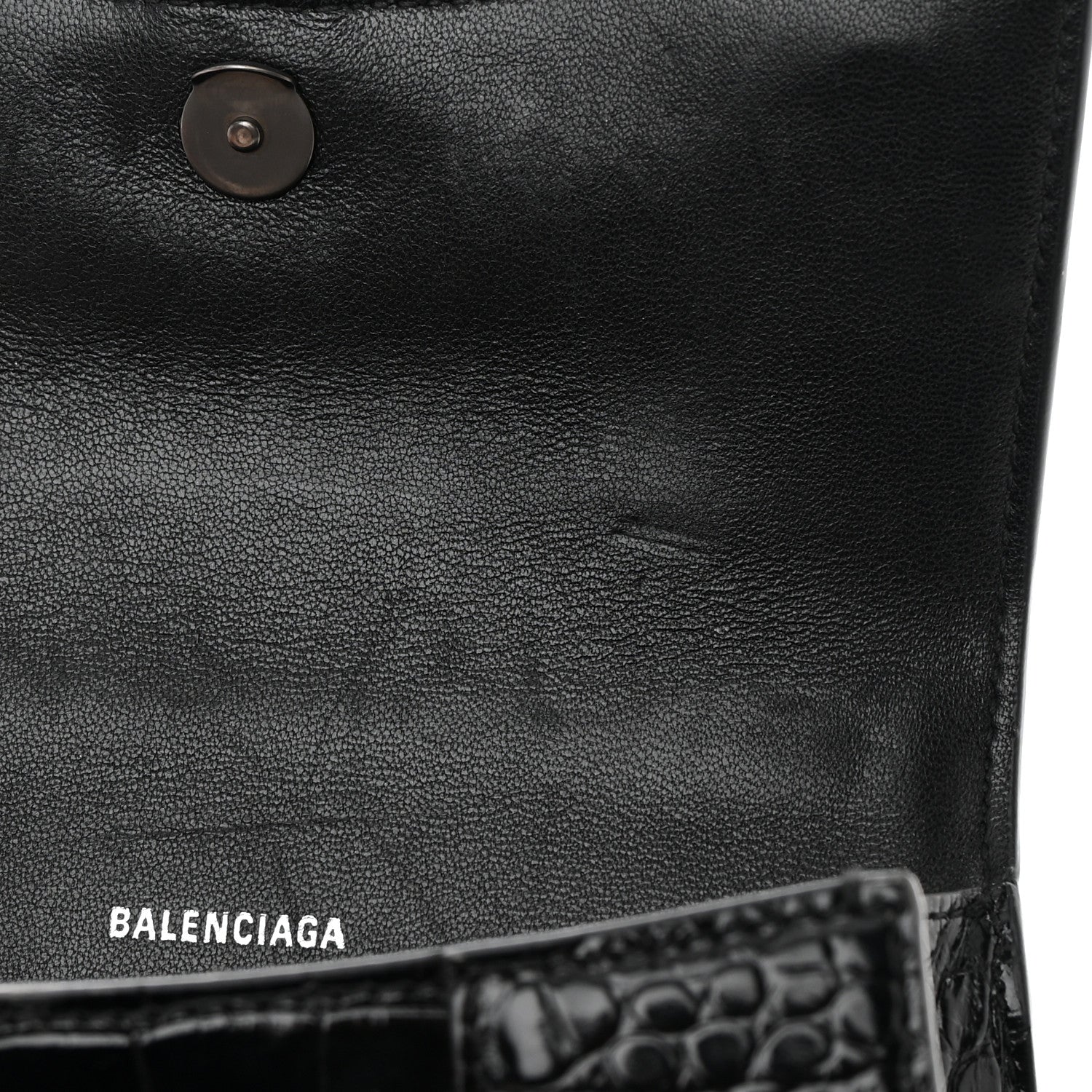 Balenciaga Shiny Calfskin Monochrome Crocodile Embossed Hourglass Top Handle Bag XS Black 14 of 25
