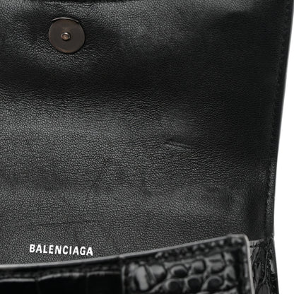 Balenciaga Shiny Calfskin Monochrome Crocodile Embossed Hourglass Top Handle Bag XS Black 14 of 25