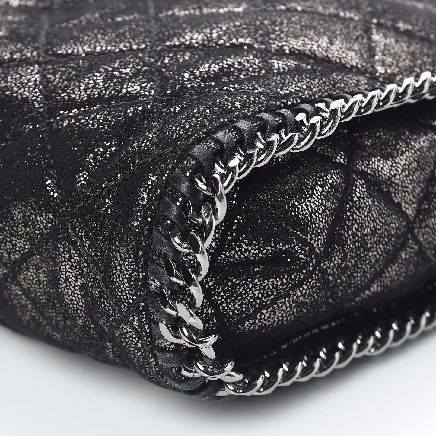 Chamois Shiny Dotted Quilted Small Falabella Tote Ruthenium