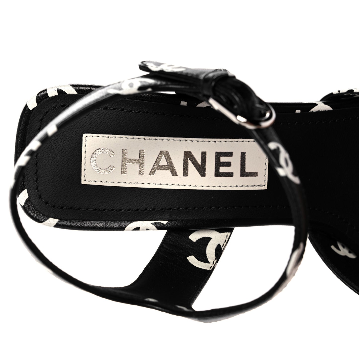 Printed Lambskin CC Sandals 36.5 Black White