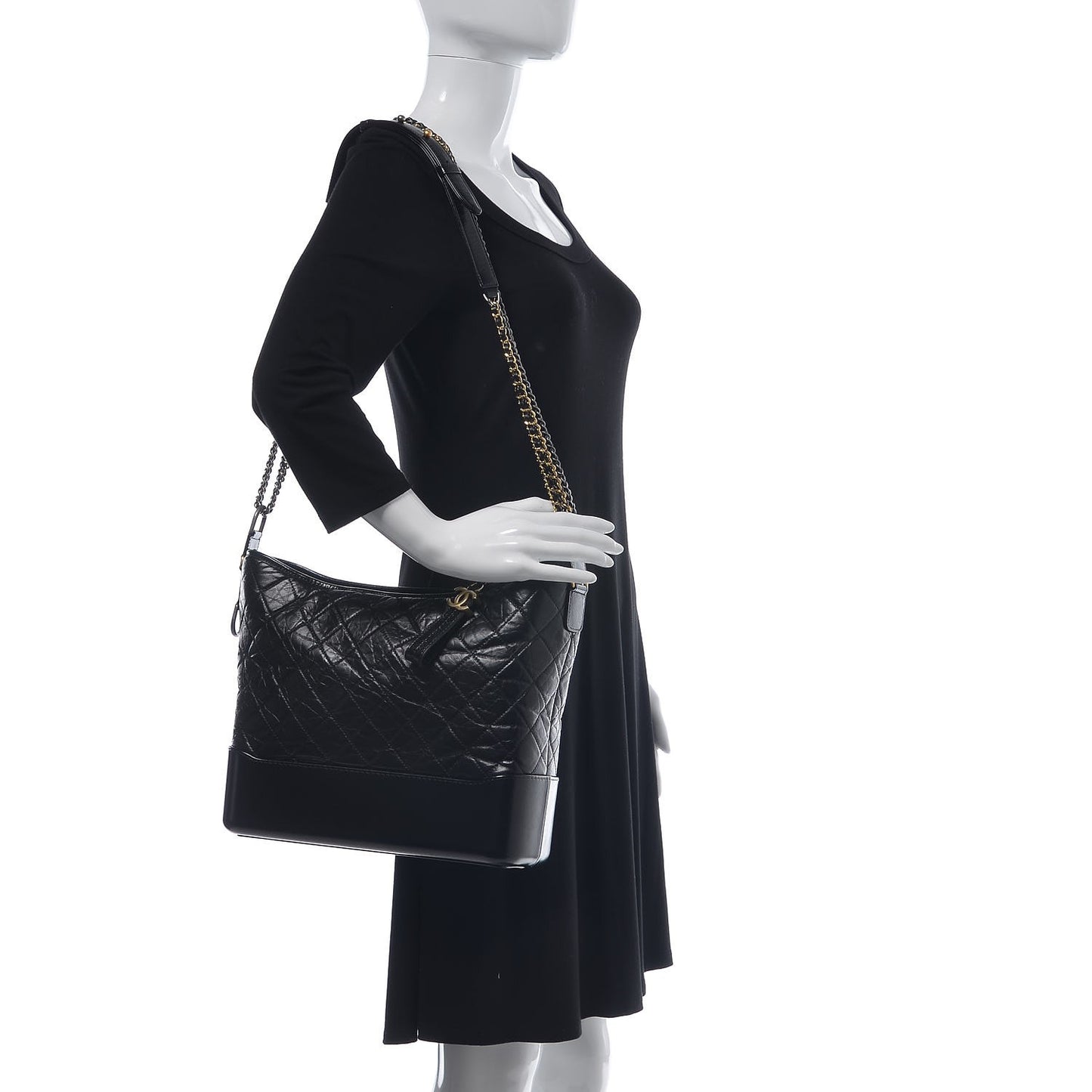 Aged Calfskin Quilted Large Gabrielle Hobo Black
