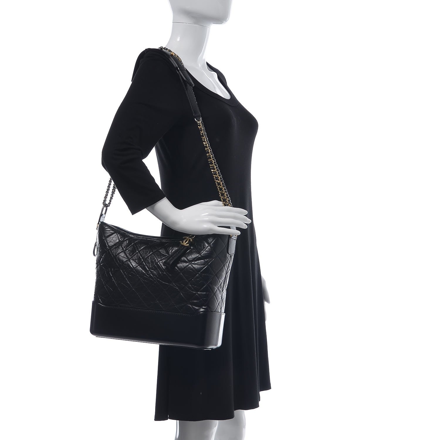 Chanel Aged Calfskin Quilted Large Gabrielle Hobo Black 3 of 9