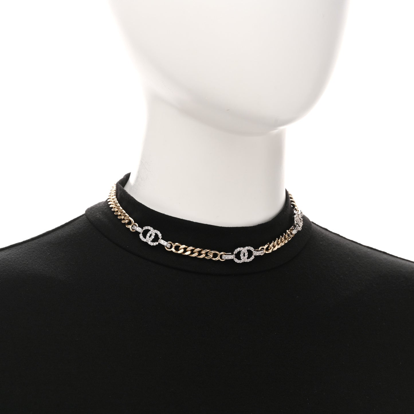 Crystal CC Chain Links Choker Necklace Gold