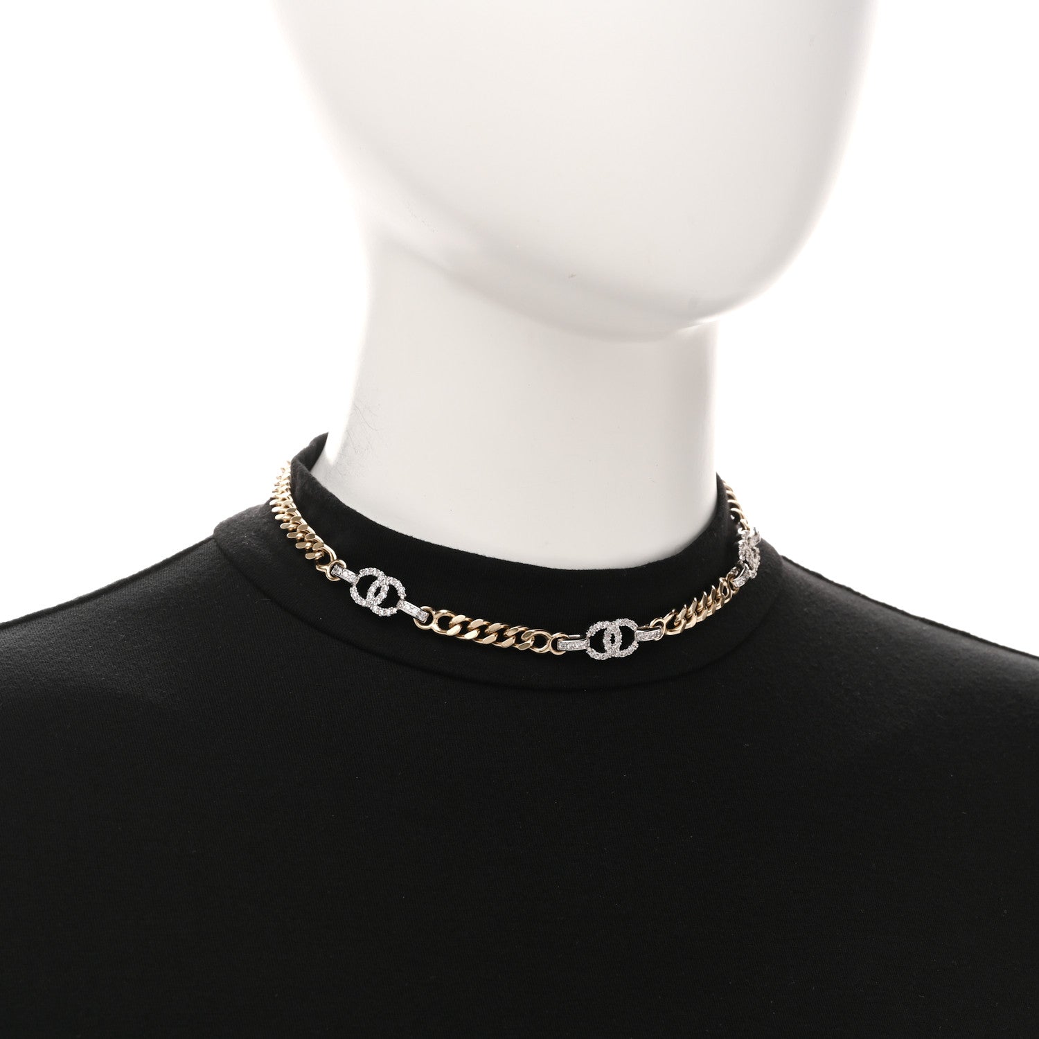 Chanel Crystal CC Chain Links Choker Necklace Gold 2 of 6