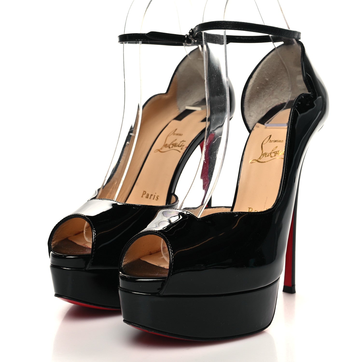 Christian Louboutin Patent After Sun Round Chick Alta Platform Peep Toe 120 Pumps 37 Black 3 of 8
