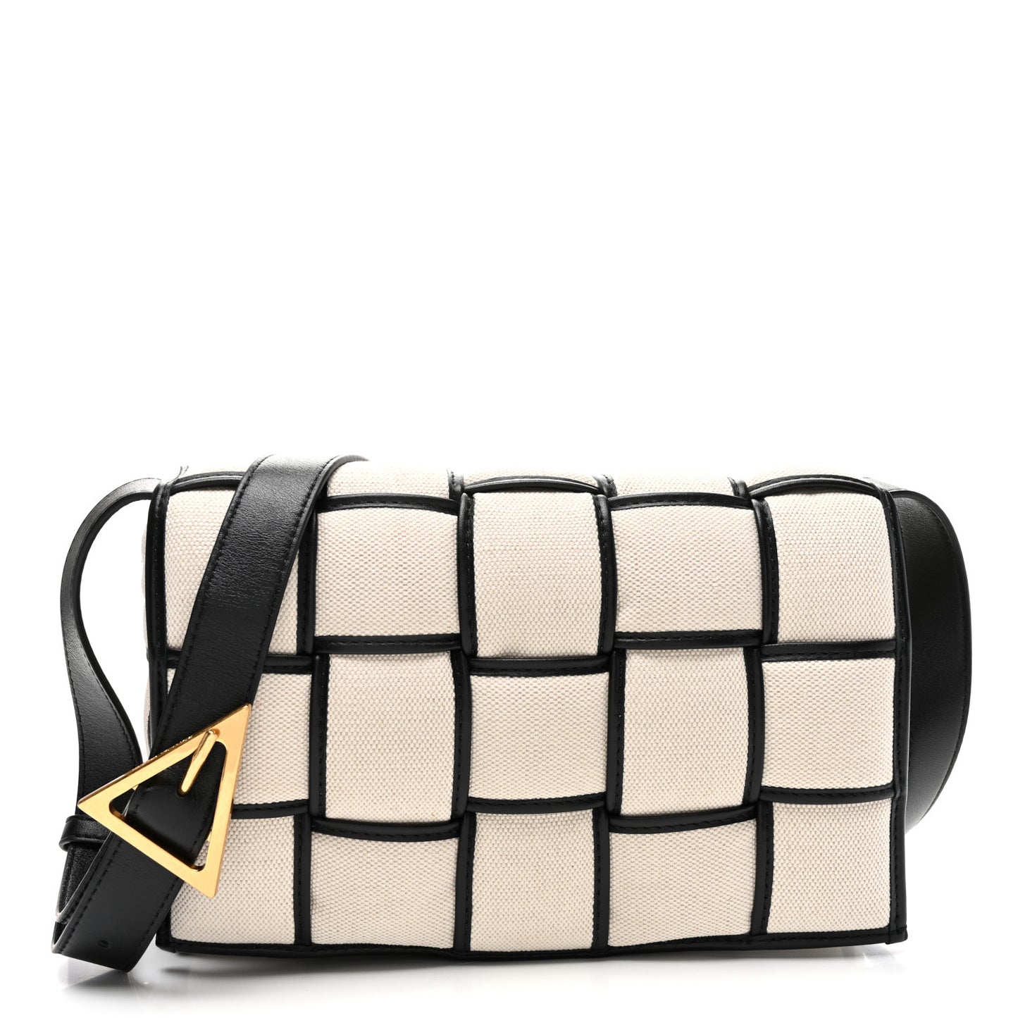 Denim Maxi Intrecciato Padded Cassette Crossbody Bag Natural Black