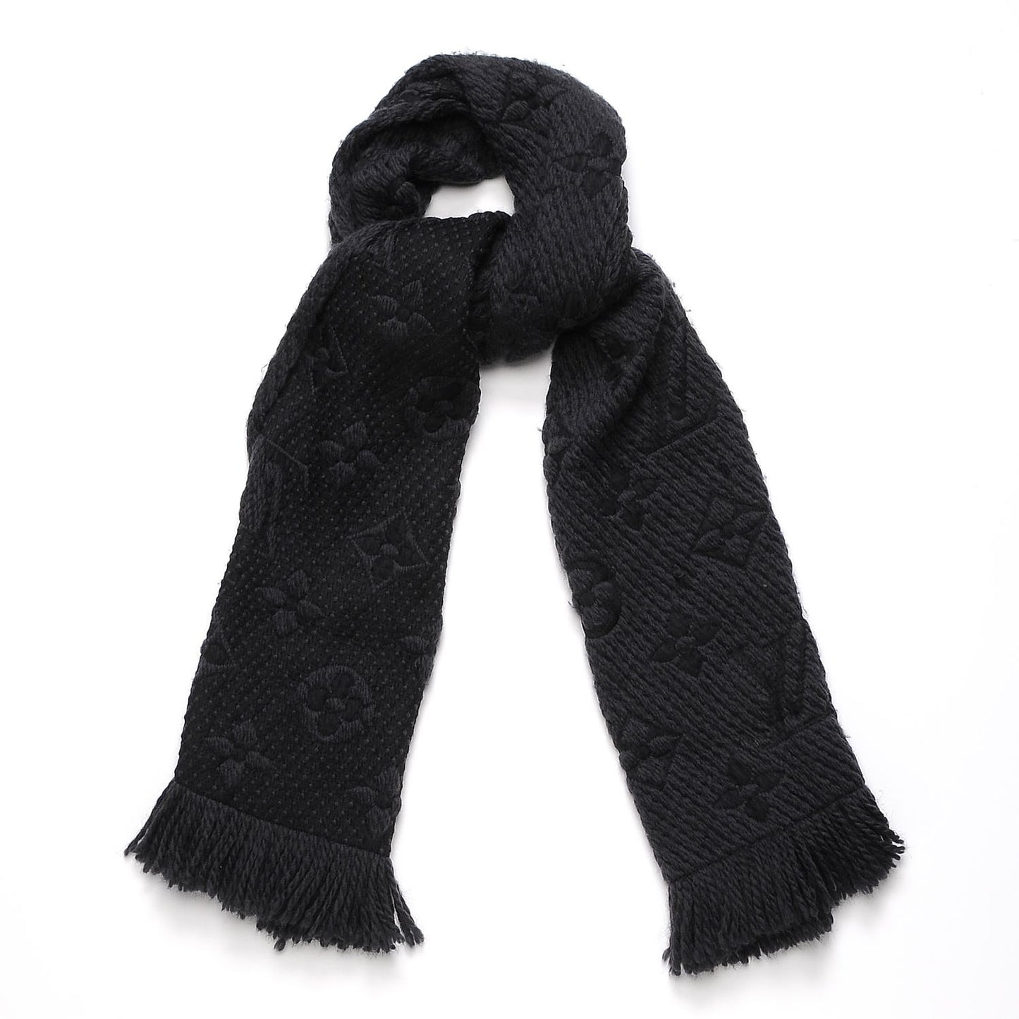 Wool Silk Logomania Scarf Charcoal Grey