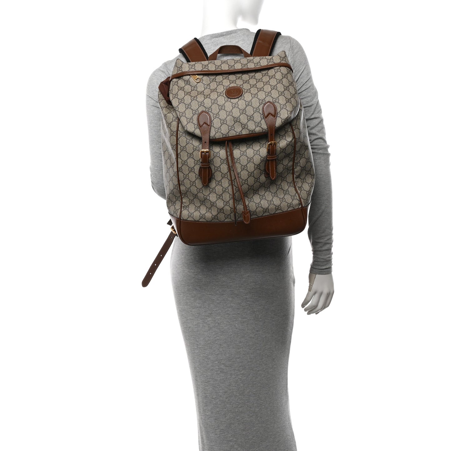 GG Supreme Monogram Azalea Calfskin Medium Retro Interlocking G Buckle Backpack Beige Ebony Brown Sugar