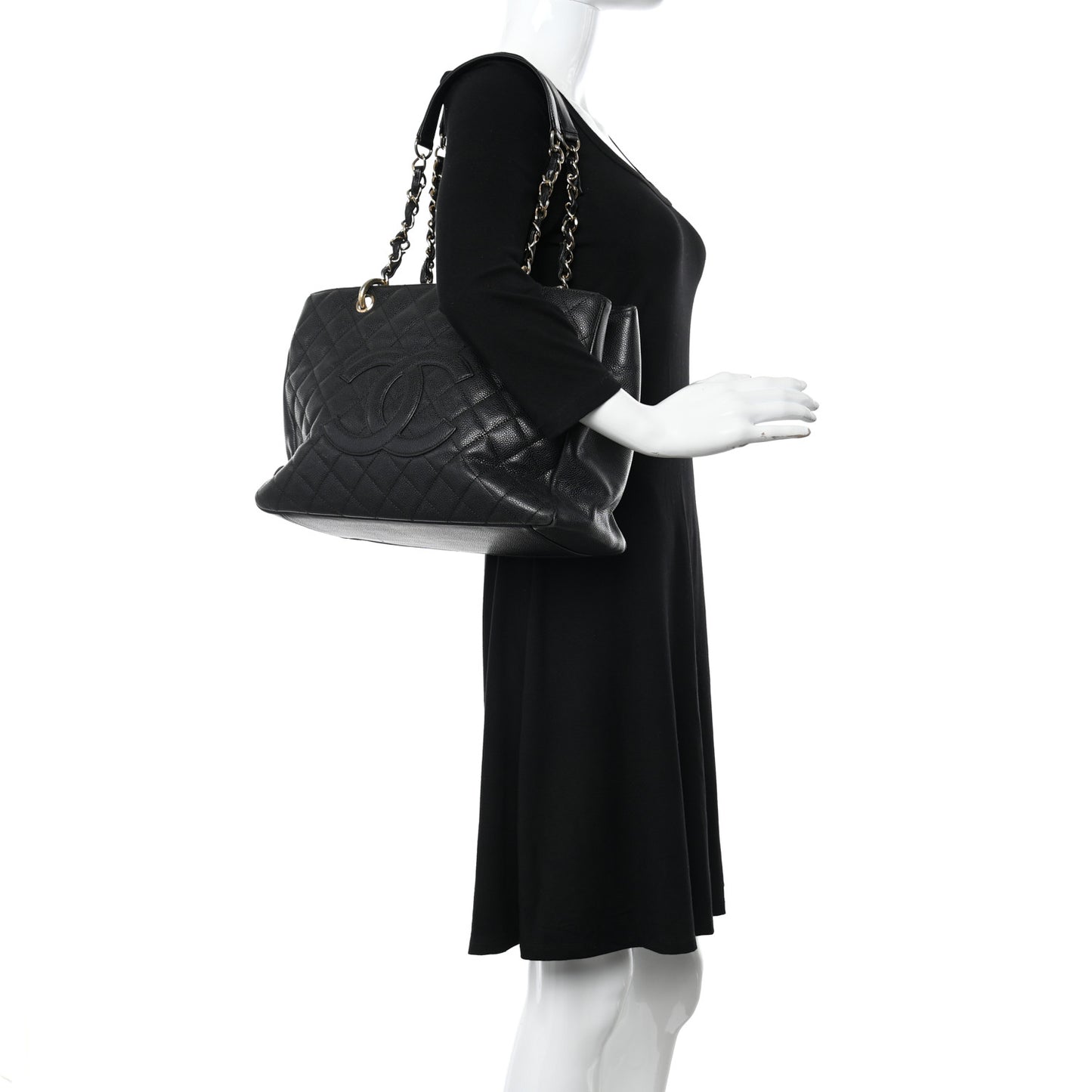 Caviar Quilted Grand Shopping Tote GST Black