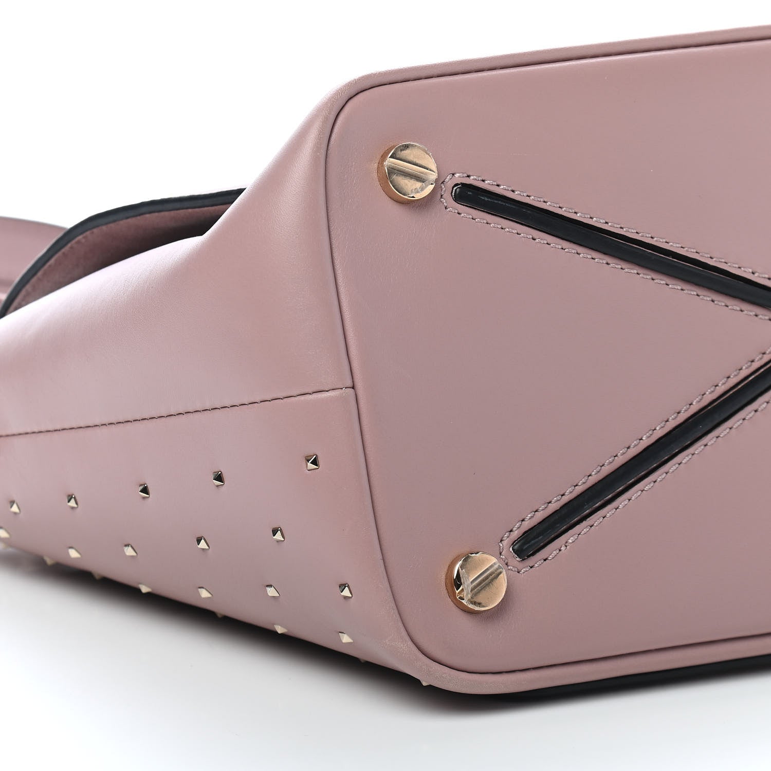 Valentino Garavani Calfskin Small Rockstud All Over Demilune Double Handle Satchel Lipstick 6 of 8