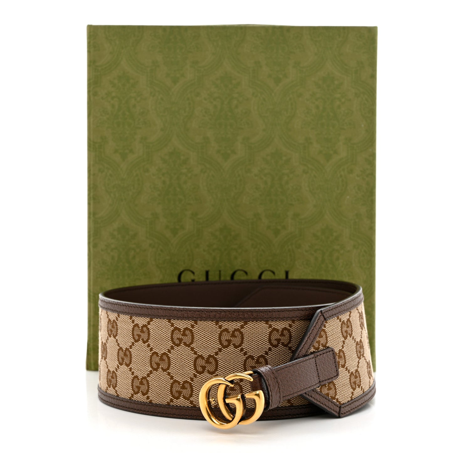 Monogram Calfskin GG Marmont Wide Belt 90 36 Beige Ebony