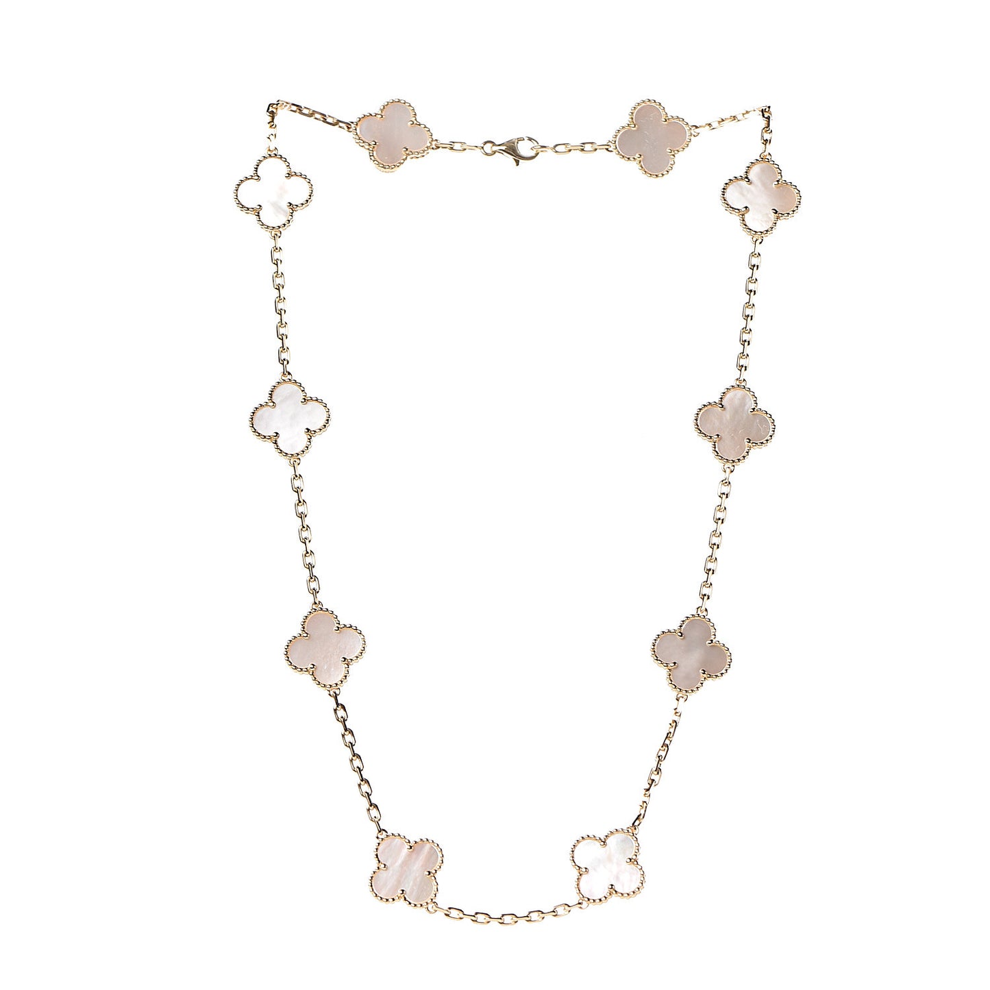 18K Yellow Gold Mother of Pearl 10 Motifs Vintage Alhambra Necklace