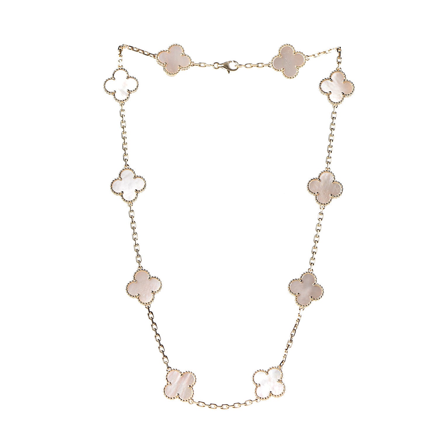 Van Cleef & Arpels 18K Yellow Gold Mother of Pearl 10 Motifs Vintage Alhambra Necklace 3 of 8