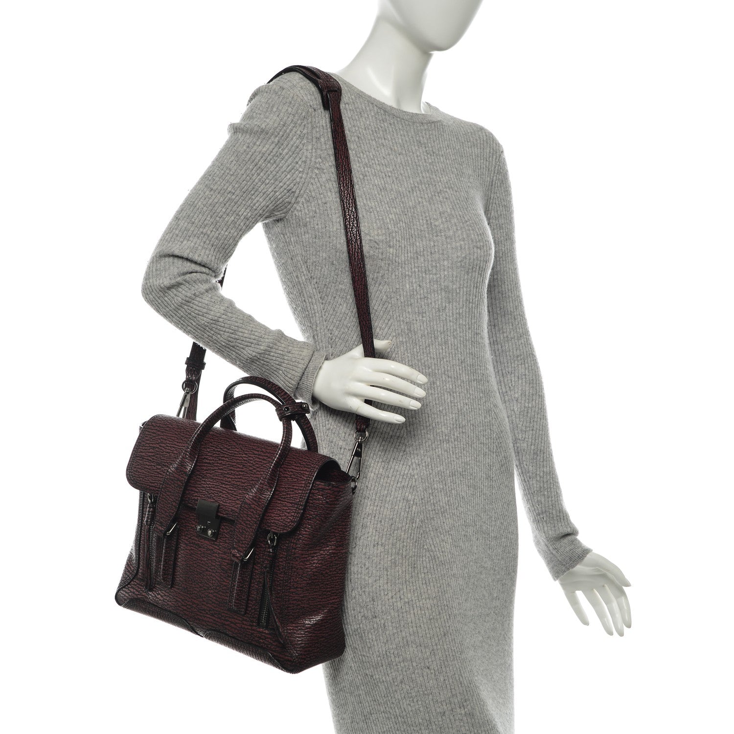 3.1 Phillip Lim 3.1 Calfskin Medium Pashli Satchel Black Maroon 2 of 7