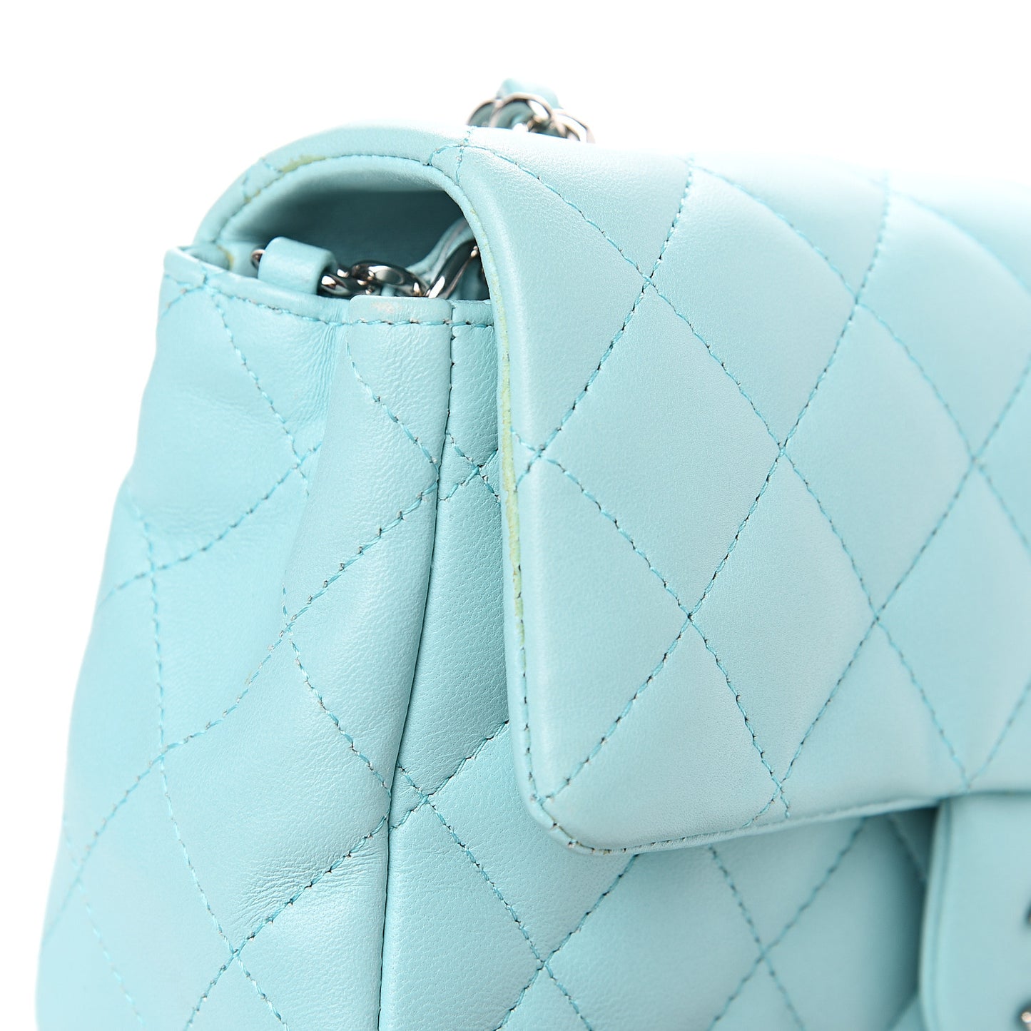 Lambskin Quilted Mini Rectangular Flap Light Blue
