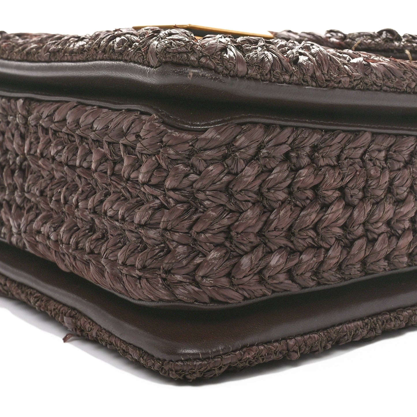 Raffia One Stud Chain Clutch Dark Brown
