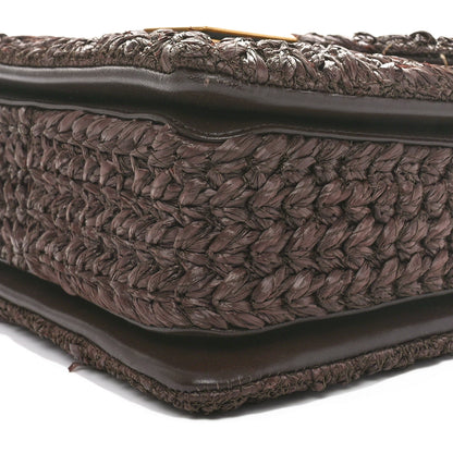 Valentino Garavani Raffia One Stud Chain Clutch Dark Brown 9 of 9