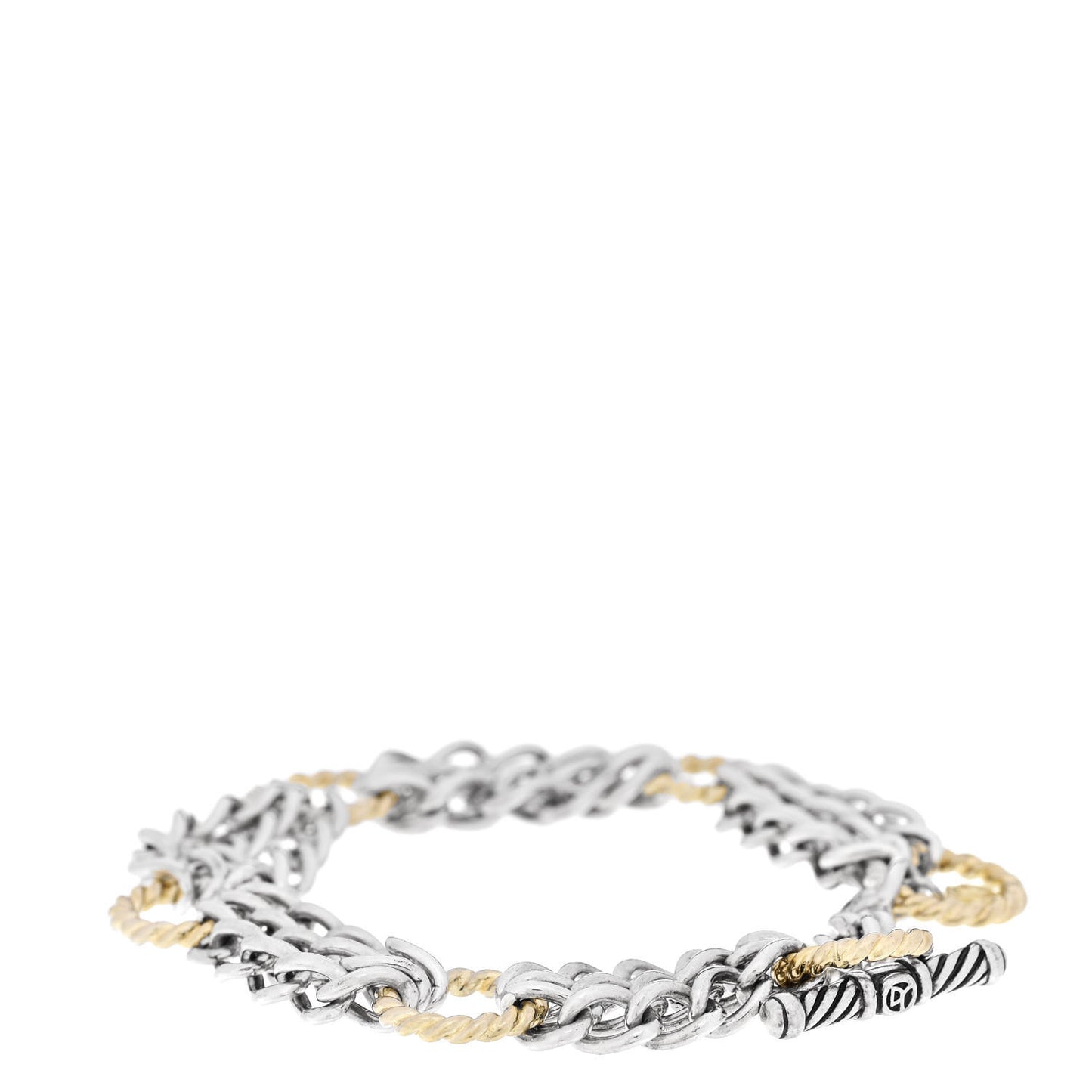 Sterling Silver 18k Yellow Gold Round Cable 3 Row Chain Link Toggle Bracelet