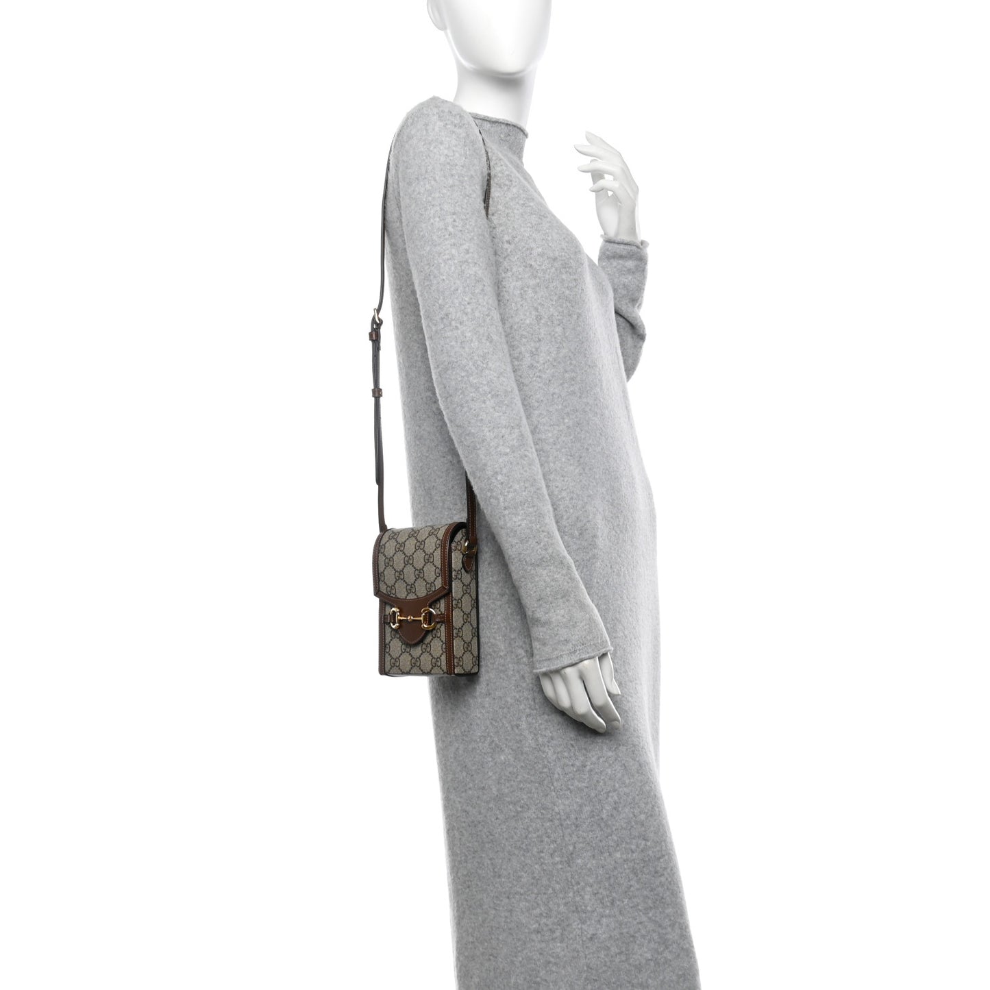 GG Supreme Monogram Mini Horsebit 1955 Crossbody Bag Beige Brown Sugar