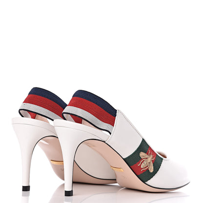 Gucci Malaga Kid Web Sylvie Mid Heel Slingback Pumps 36 White 4 of 9