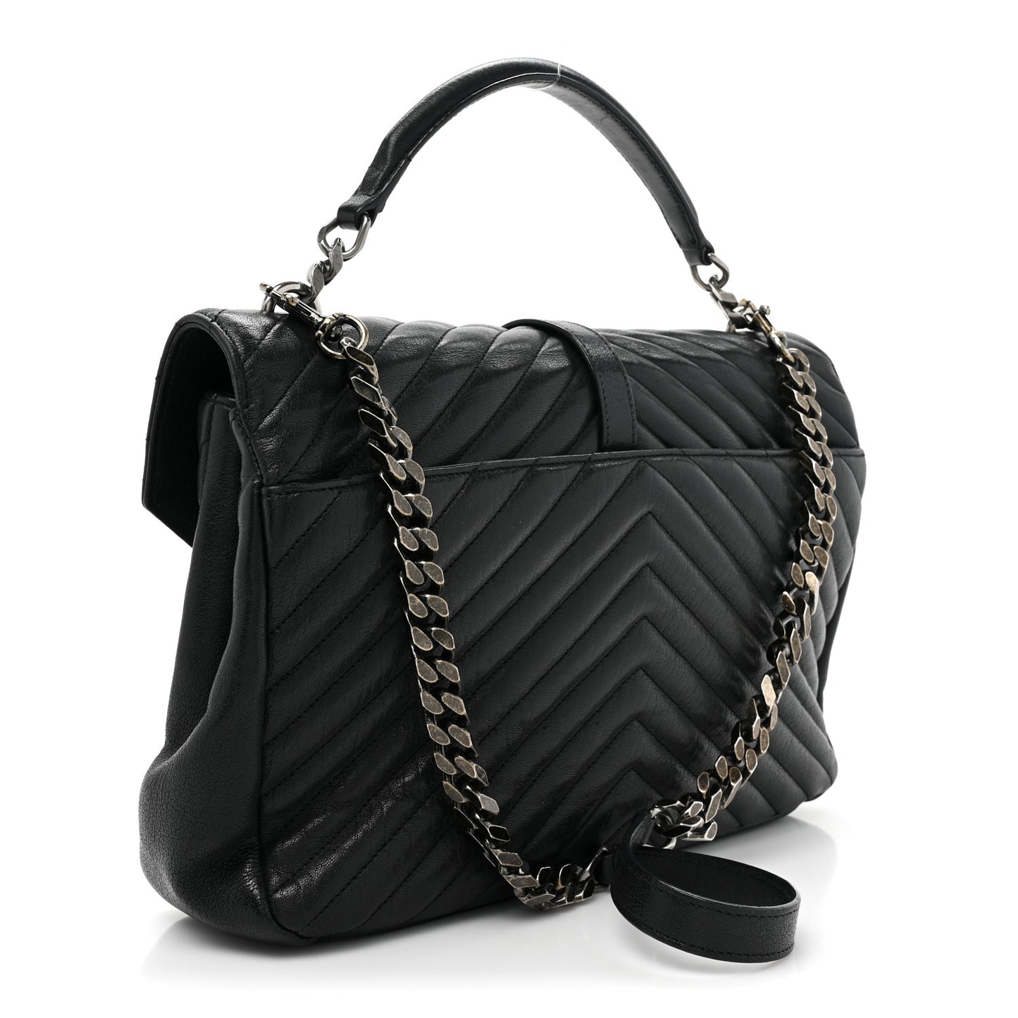 Sheepskin Matelasse Chevron Monogram Large College Satchel Black