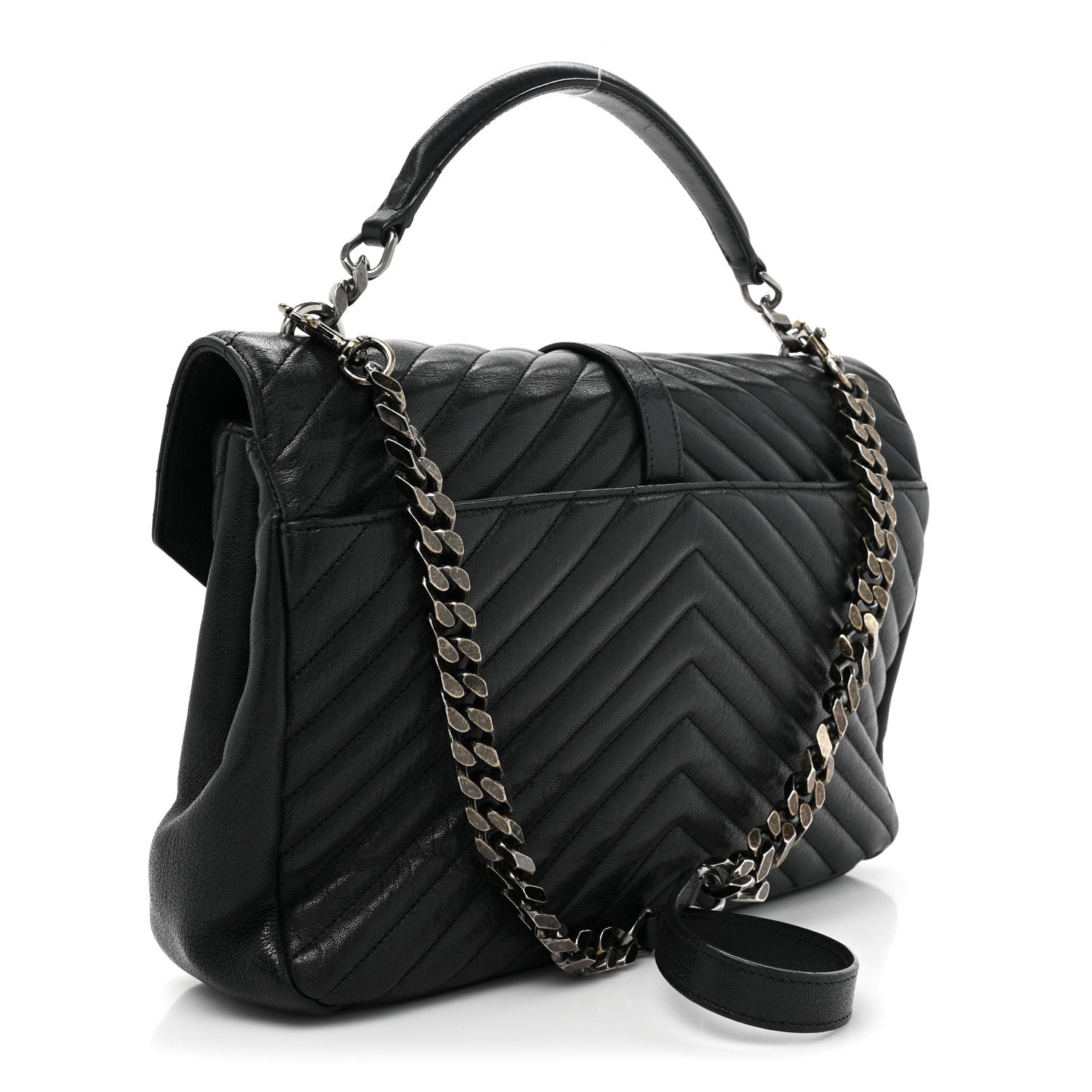 Saint Laurent Sheepskin Matelasse Chevron Monogram Large College Satchel Black 3 of 17