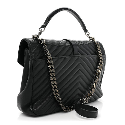 Saint Laurent Sheepskin Matelasse Chevron Monogram Large College Satchel Black 3 of 17