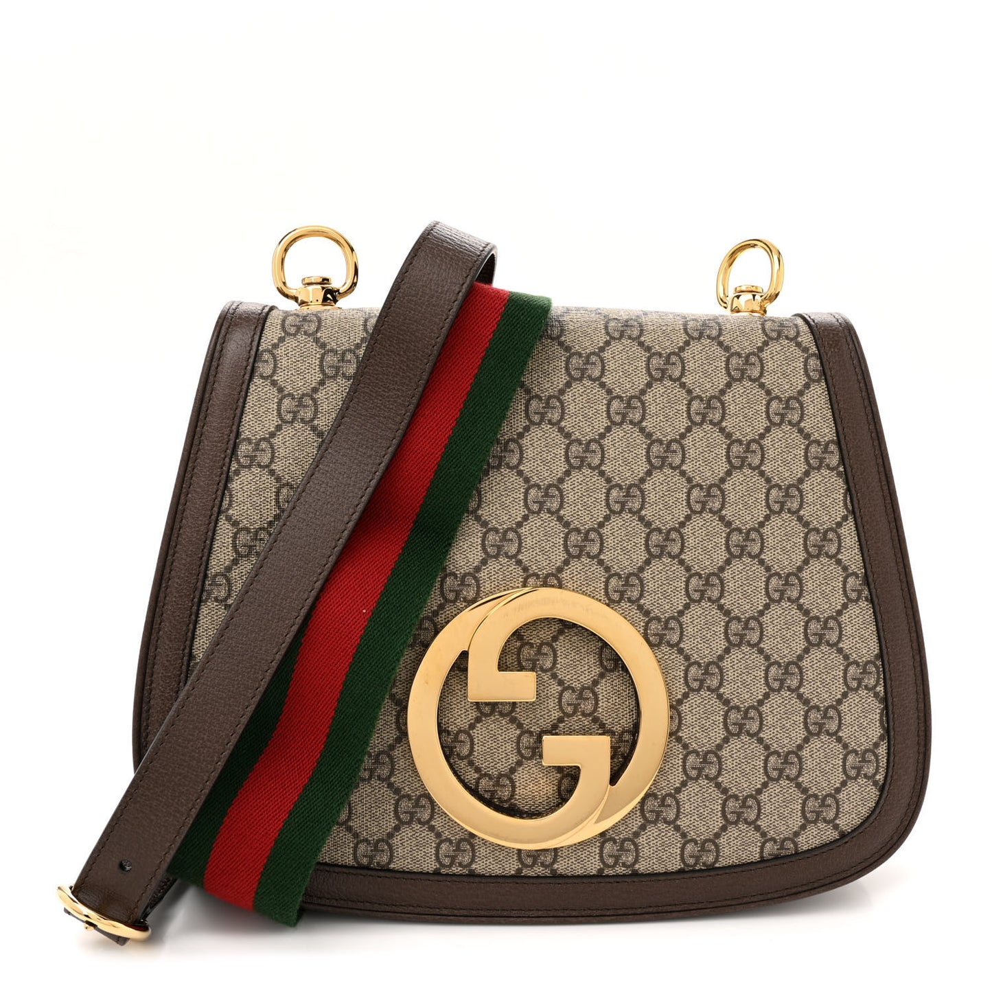 GG Supreme Monogram Textured Dollar Calfskin Web Medium Blondie Top Handle Shoulder Flap Bag Beige Ebony New Acero