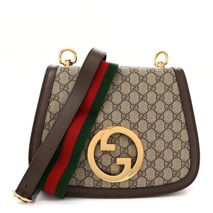 Gucci GG Supreme Monogram Textured Dollar Calfskin Web Medium Blondie Top Handle Shoulder Flap Bag Beige Ebony New Acero 1 of 12