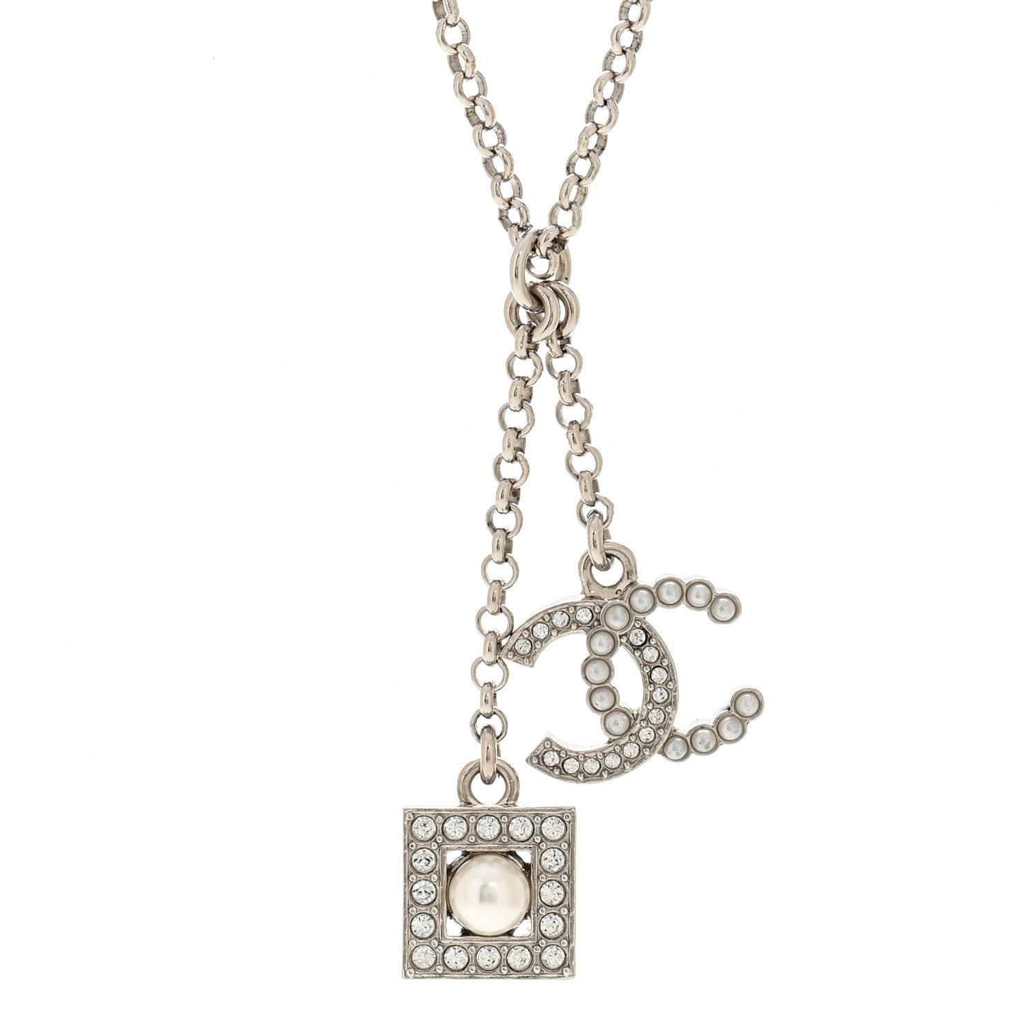 Chanel Ruthenium Crystal Square CC Lariat Necklace 4 of 6