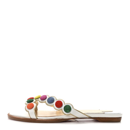 Christian Louboutin Kid Suede Smarta Flat Sandals 36.5 White Multicolor 1 of 8