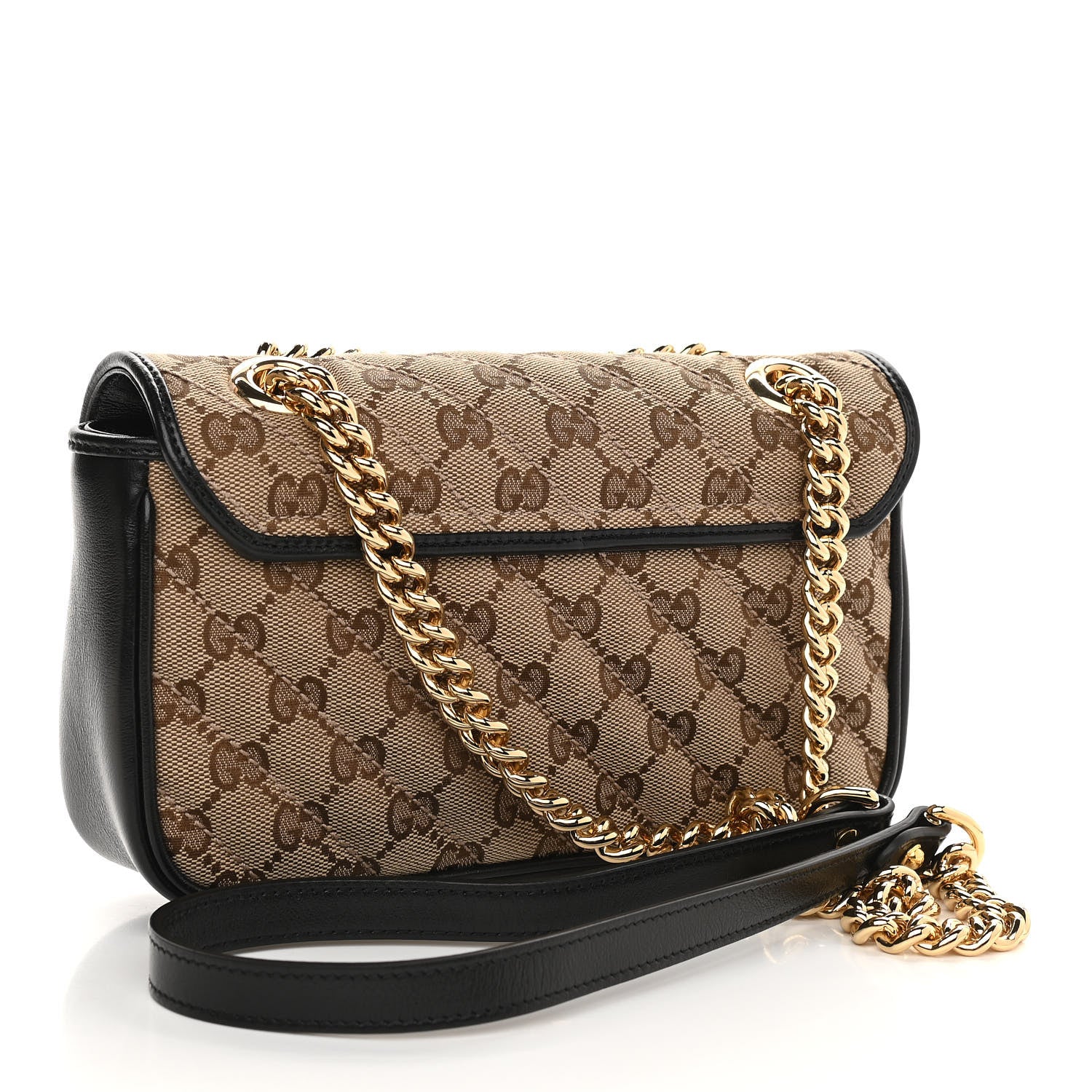 Gucci Monogram Matelasse Diagonal Mini GG Marmont Shoulder Bag Beige Black 3 of 9