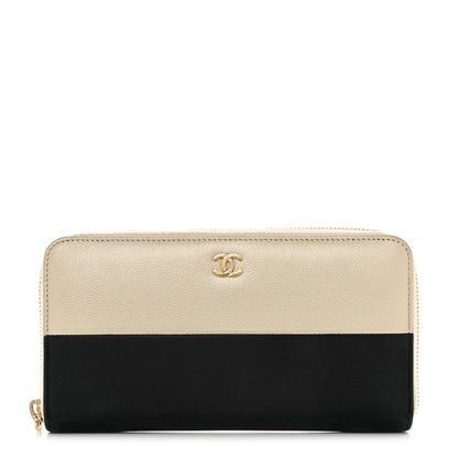 Chanel Caviar Iridescent Calfskin Long Duo Zip Around Wallet Light Gold Black 1 of 13
