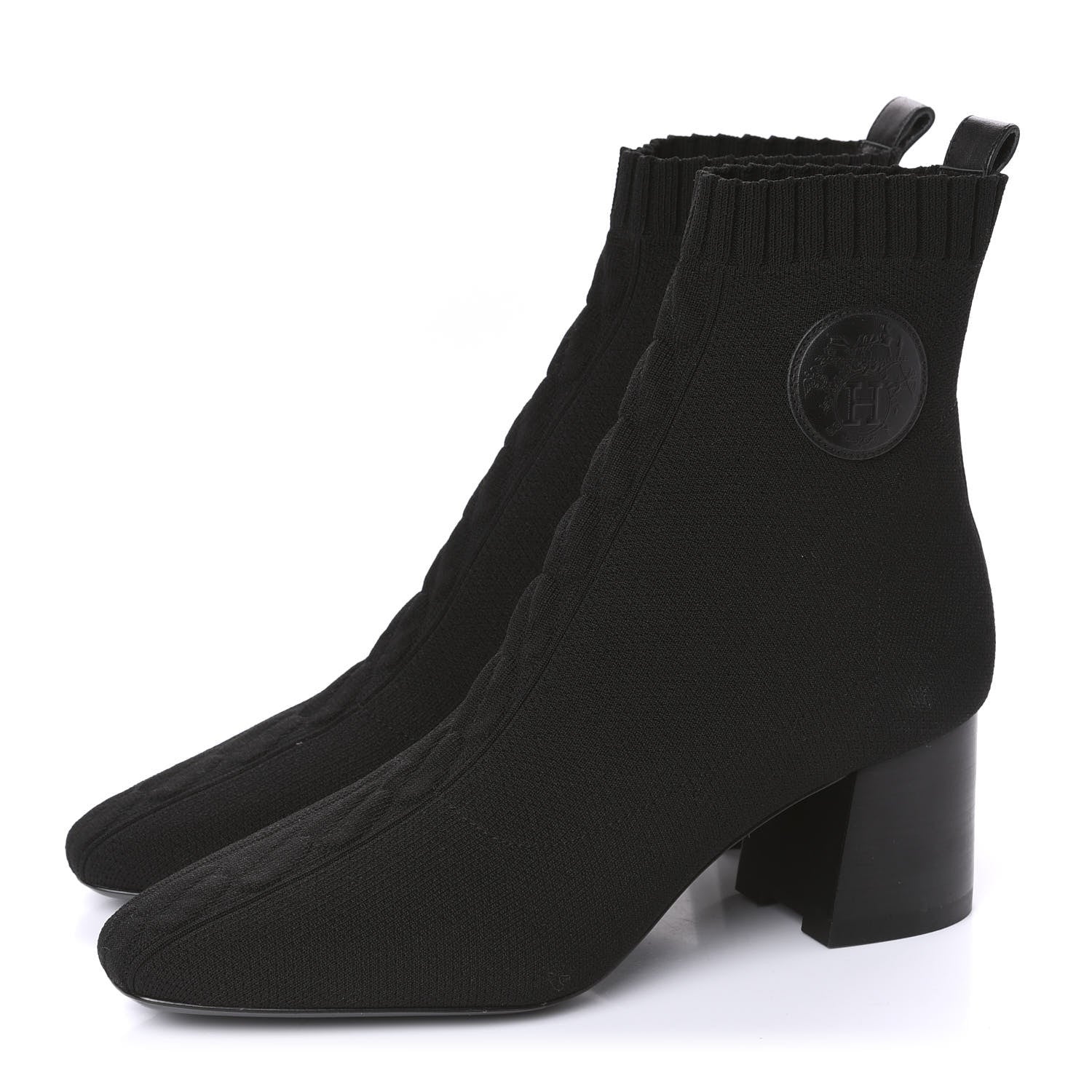 Hermes Knit Calfskin Volver Ankle Boots 39 Black 3 of 8
