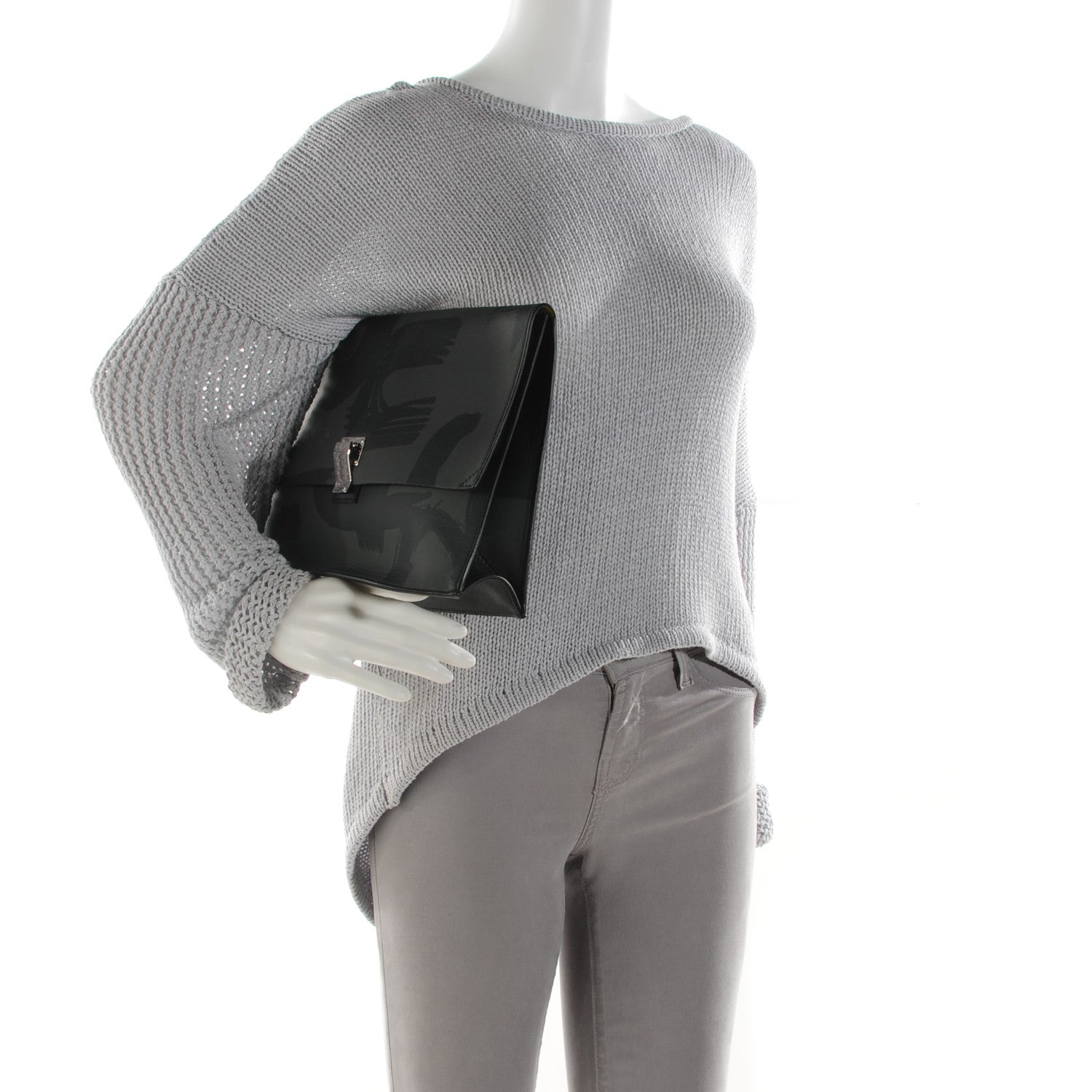 Proenza Schouler Lambskin Large Printed Lunch Bag Clutch Black Grey 2 of 8