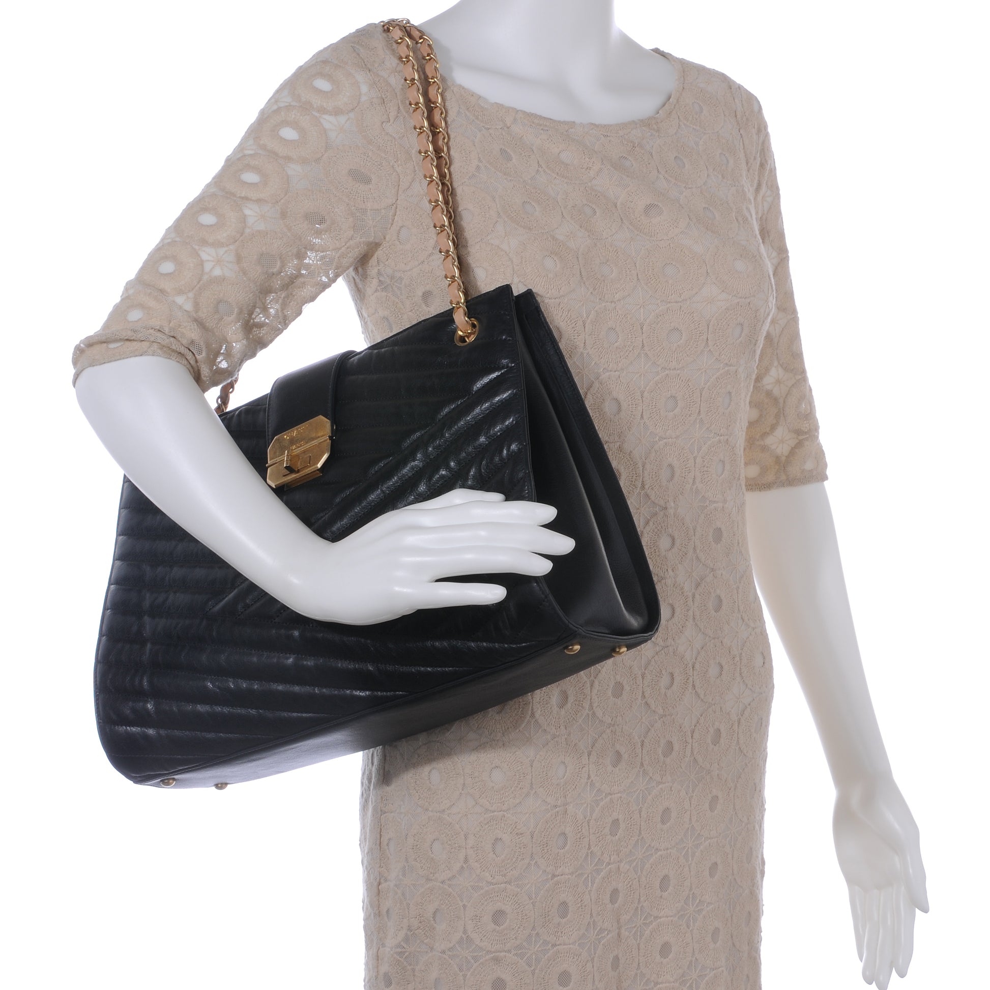 Chanel Calfskin Chevron Gabrielle Tote Black 2 of 10
