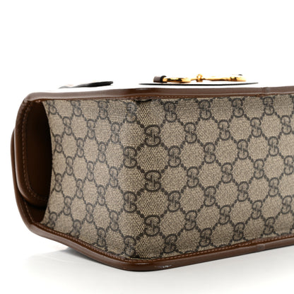 Gucci GG Supreme Monogram Azalea Calfskin Mini Horsebit 1955 Foldover Top Handle Bag Beige Ebony Brown Sugar 10 of 11