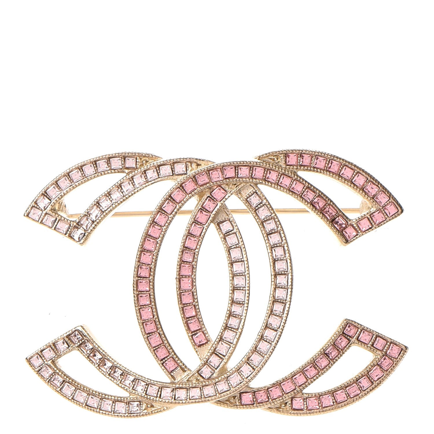 Chanel Crystal CC Brooch Light Gold Pink 1 of 5