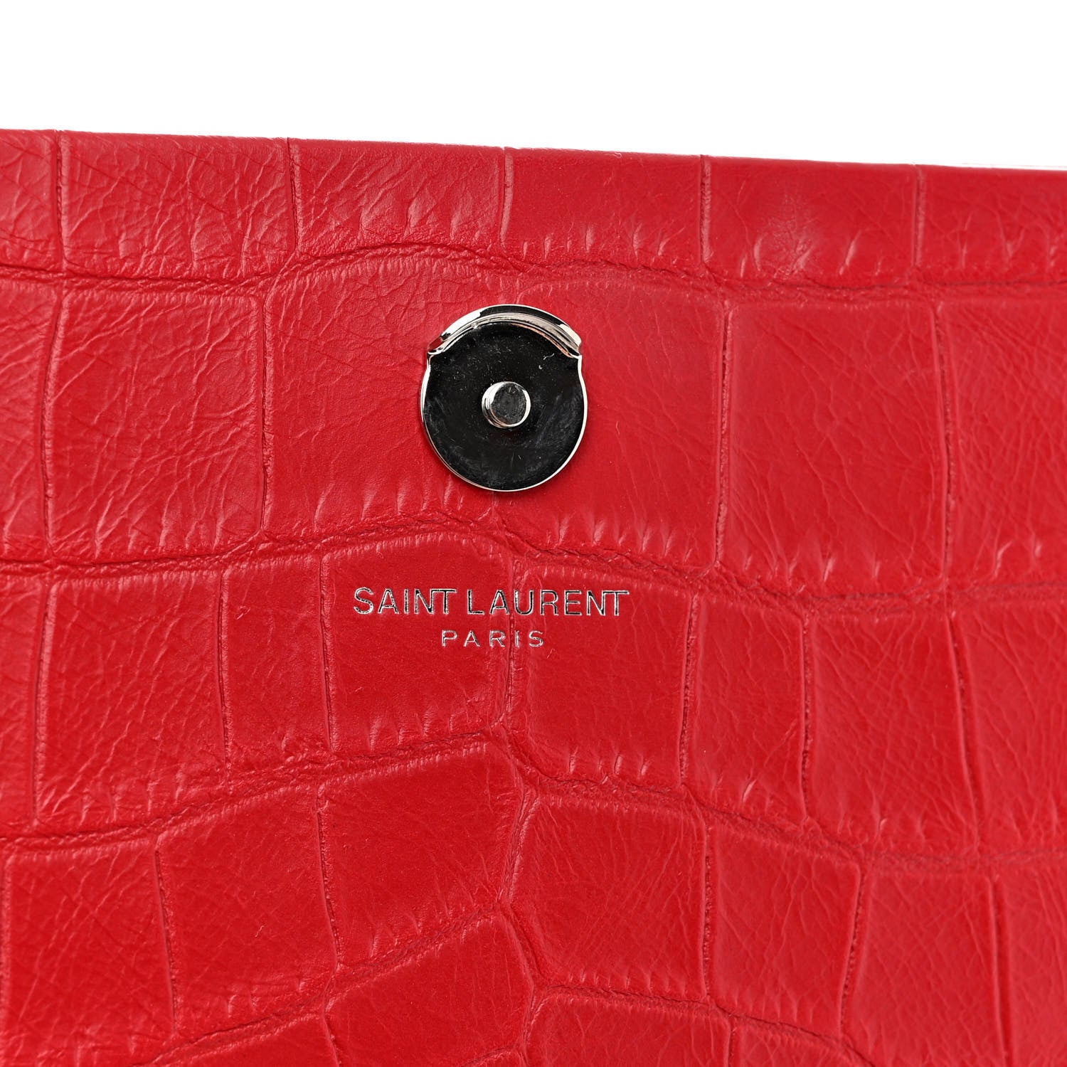 Saint Laurent Calfskin Crocodile Embossed Small Classic Monogram Kate Tassel Satchel Red 7 of 11